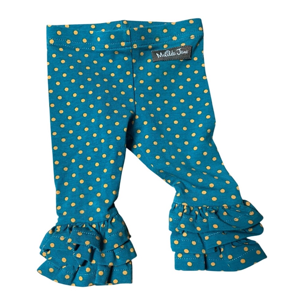 Matilda Jane Baby Girls Teal Orange Polka Dot Ruffle Leggings 0-3M